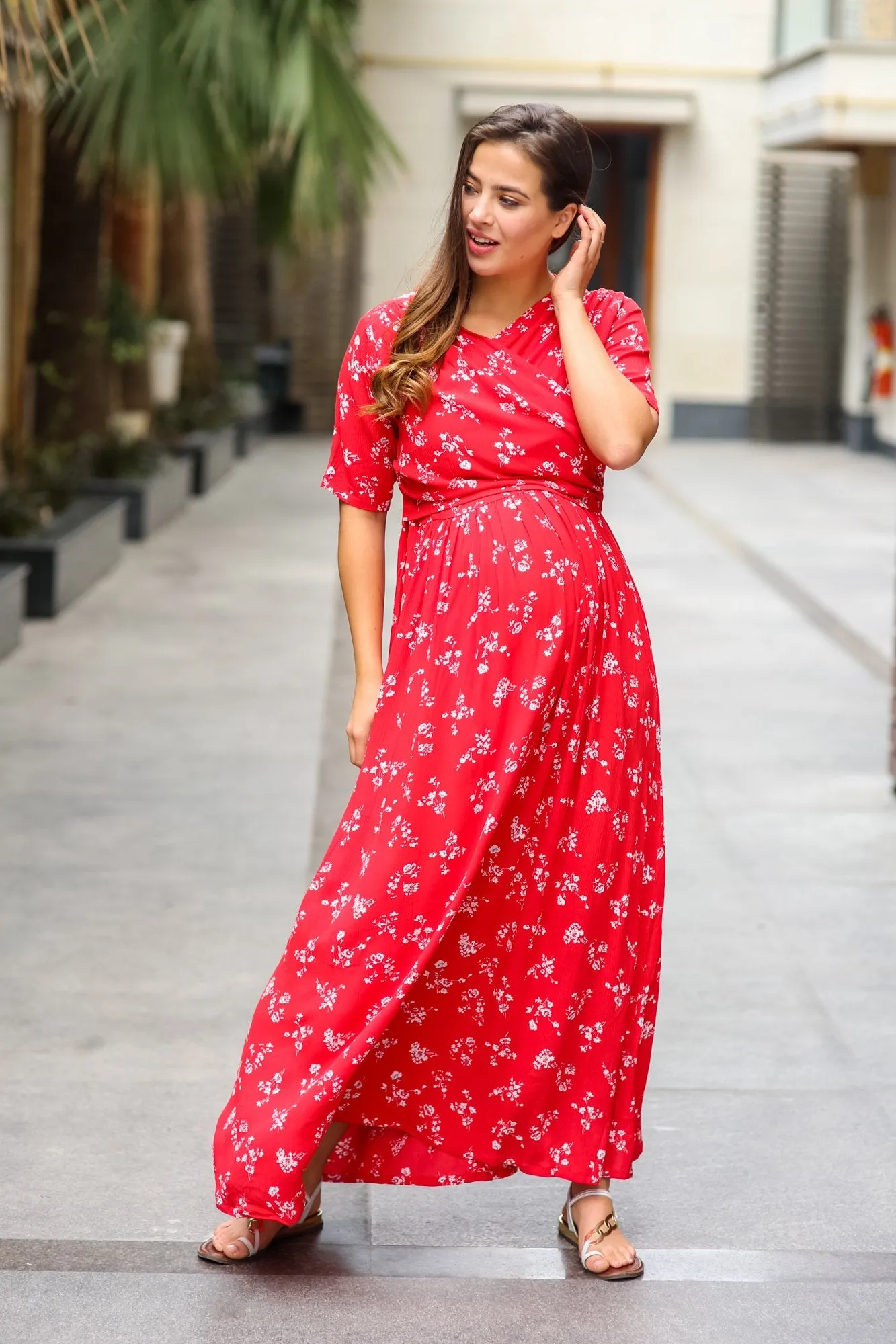 Cherry Floral Maternity & Nursing Wrap Dress