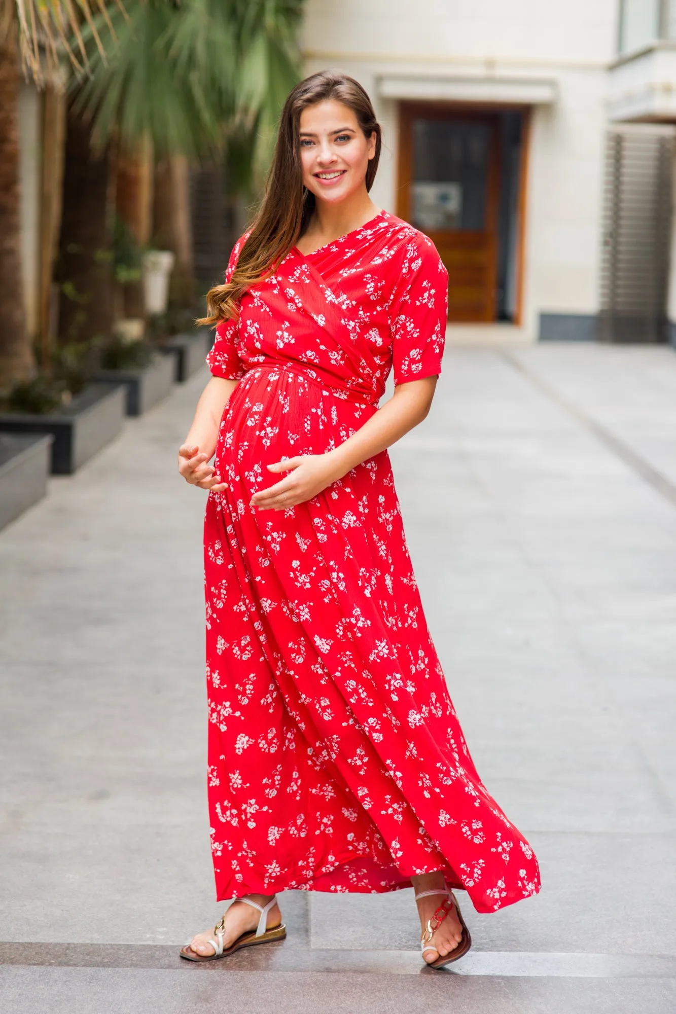 Cherry Floral Maternity & Nursing Wrap Dress