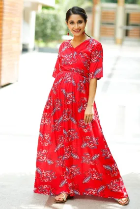 Cherry Red Maternity & Nursing Wrap Dress