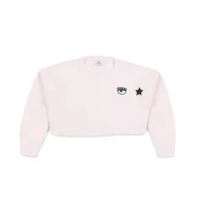 Chiara Ferragni Pink Cropped Eye Star Pullover For Girls