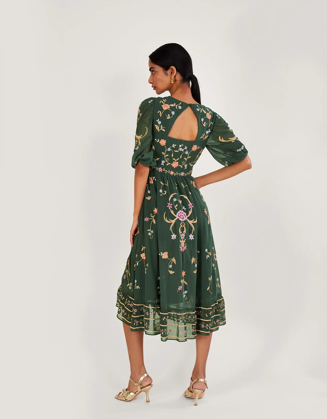 Christel Embroidered Wrap Dress in Recycled Polyester Green