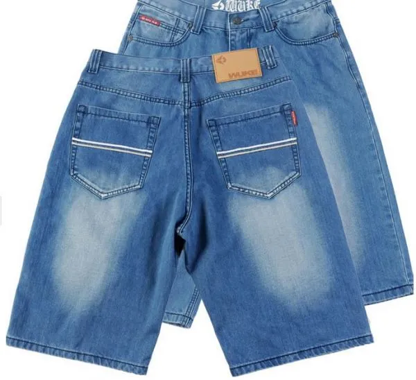 Classic Baggy Jeans Shorts for Men with White Stripe Back Pocket