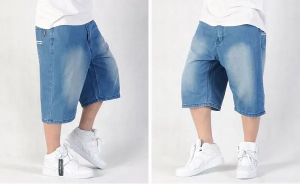 Classic Baggy Jeans Shorts for Men with White Stripe Back Pocket