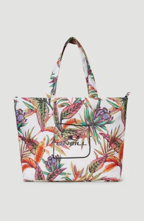 Coastal Print Tote | White Tropical Flower