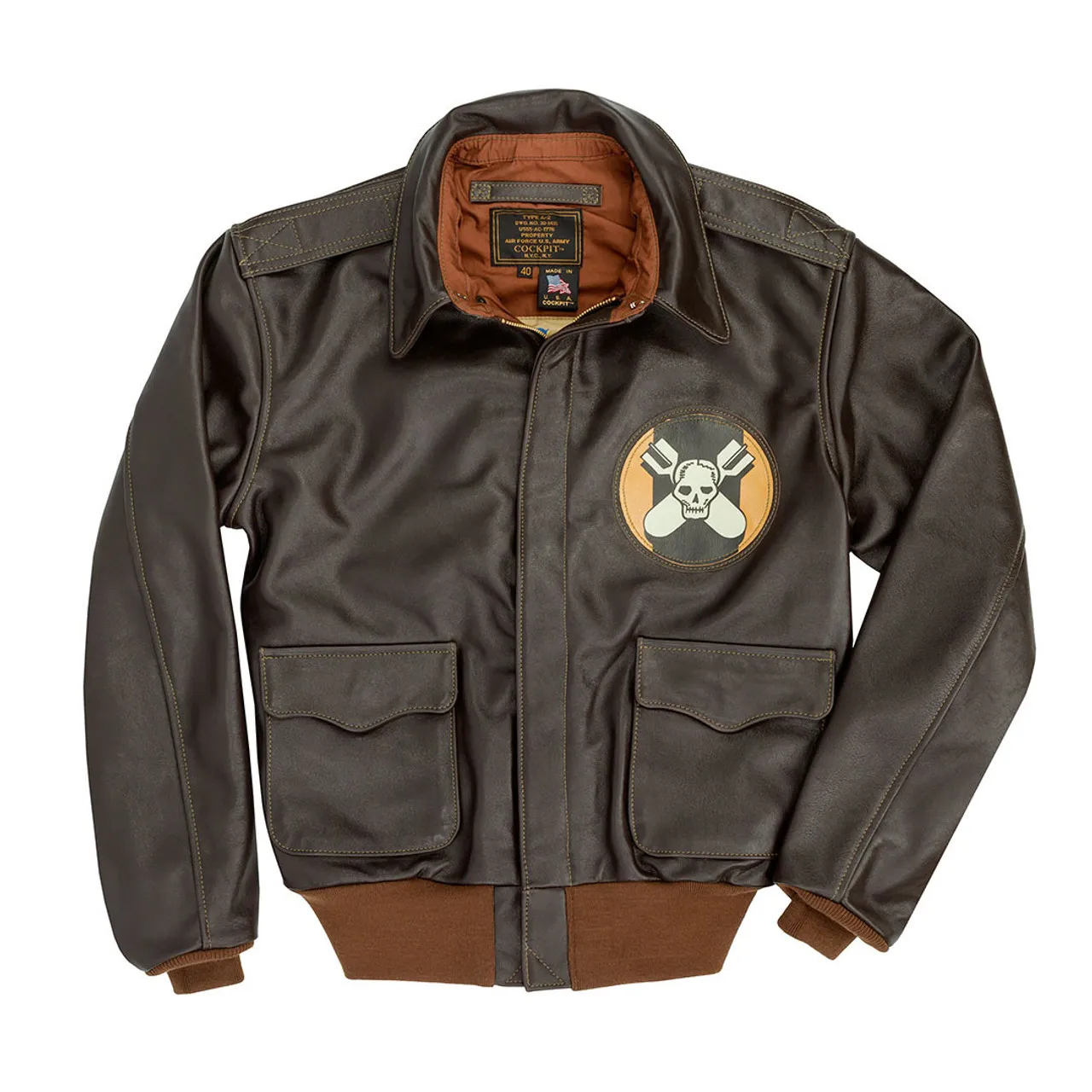 Cockpit USA Aces & Eights Flight Jacket Brown USA Made