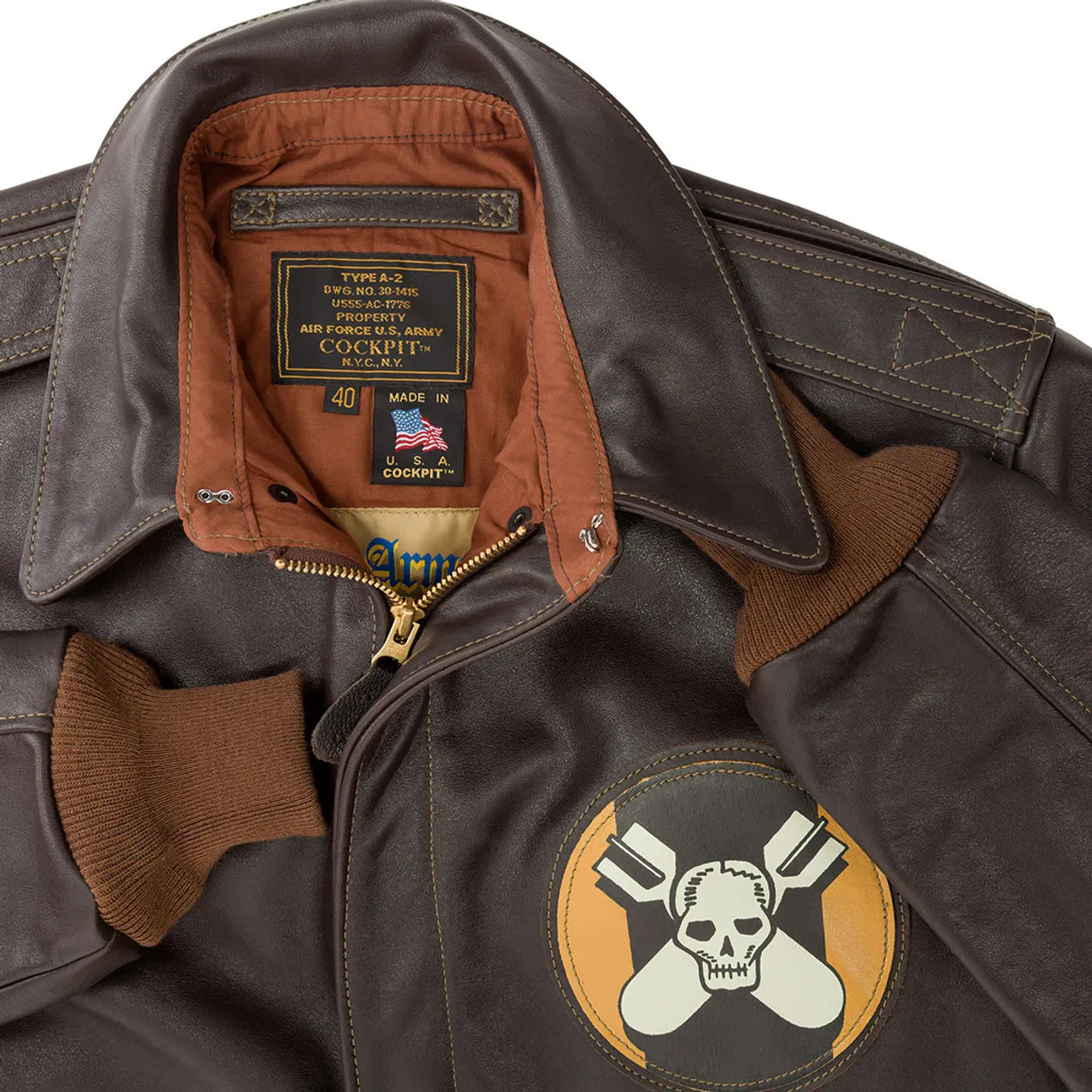 Cockpit USA Aces & Eights Flight Jacket Brown USA Made