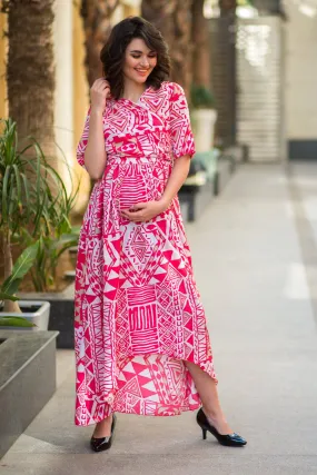 Cosmo Pink Abstract High-Low Maternity & Nursing Wrap Dress