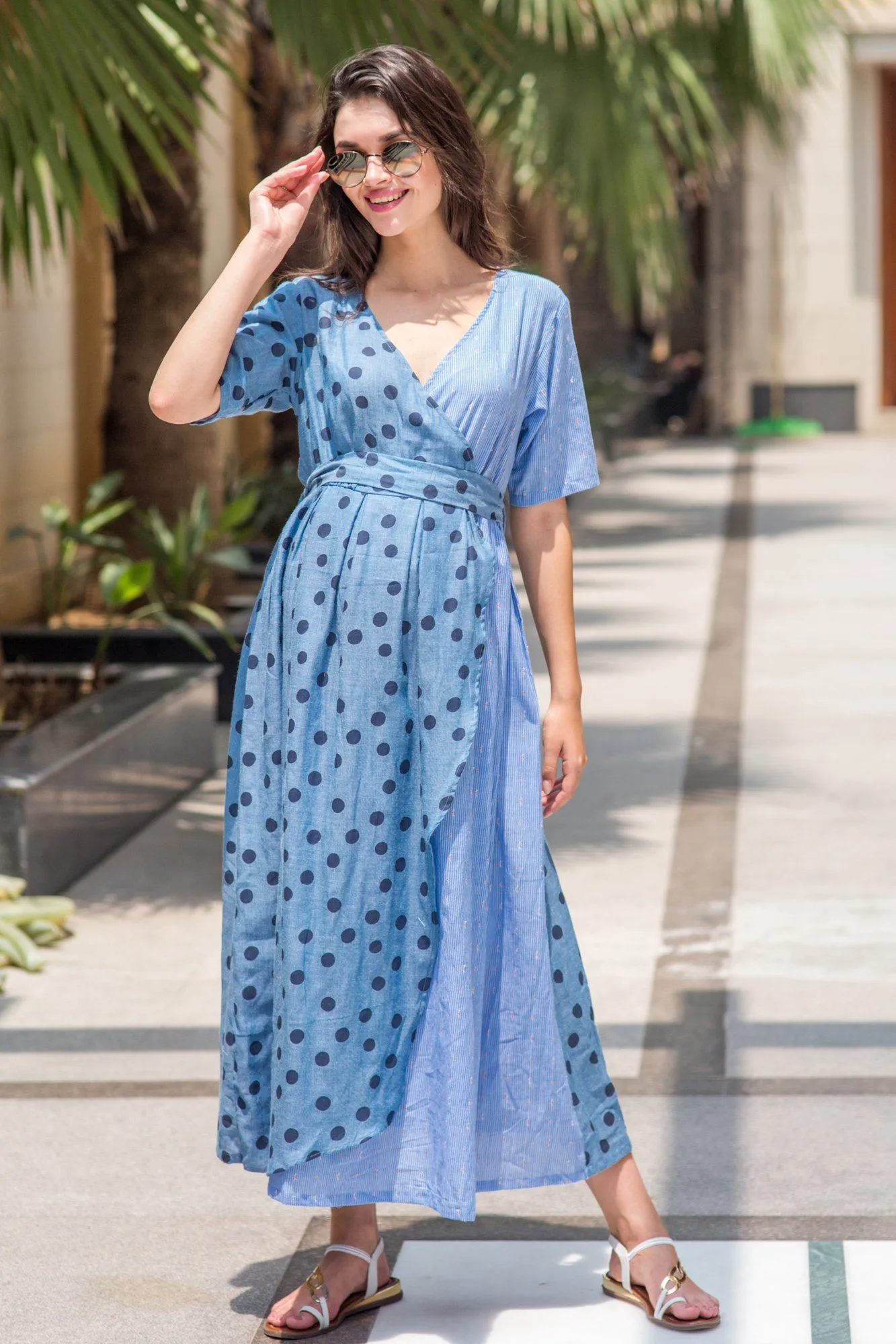 Cotton Sky Polka Maternity & Nursing Wrap Dress