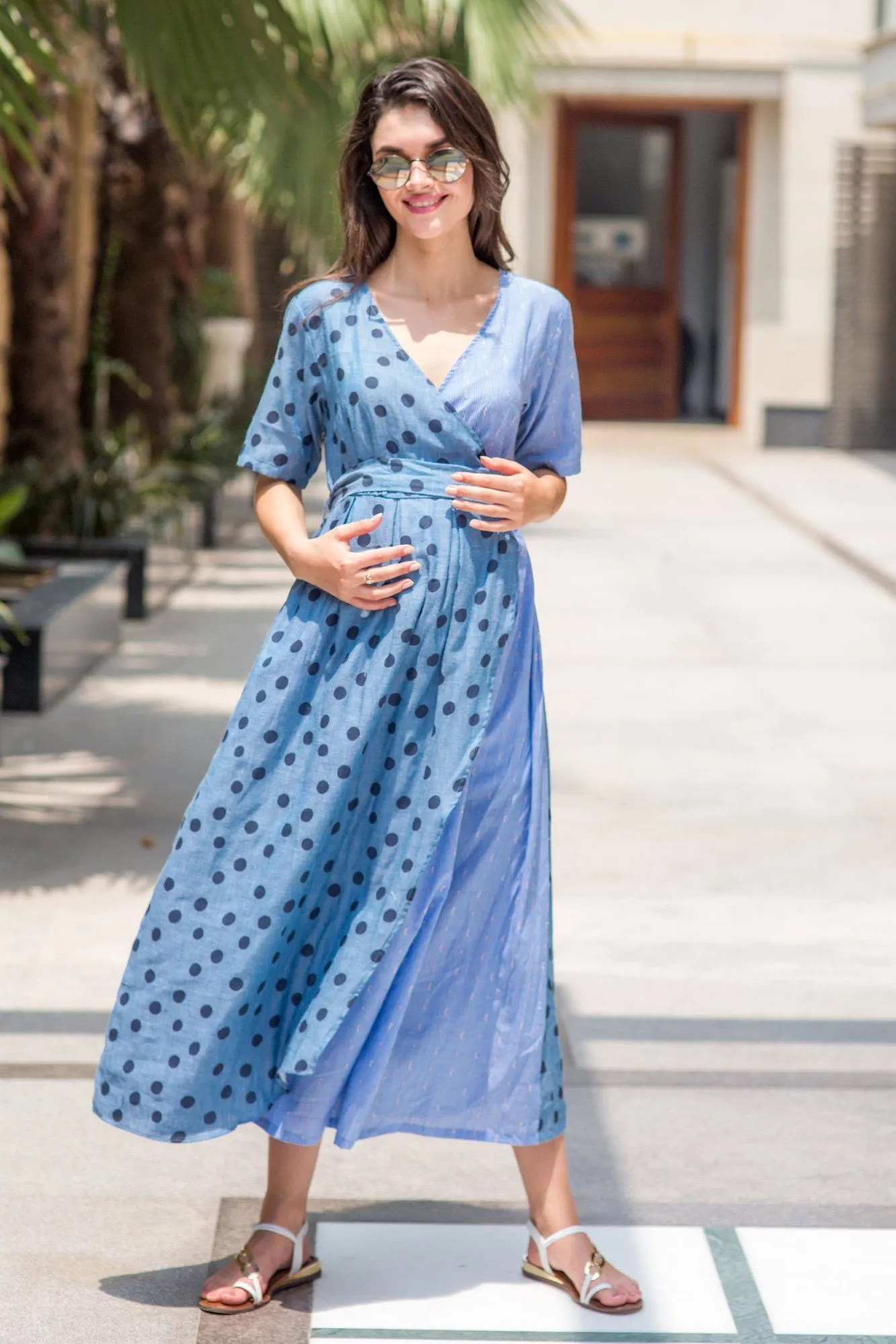 Cotton Sky Polka Maternity & Nursing Wrap Dress