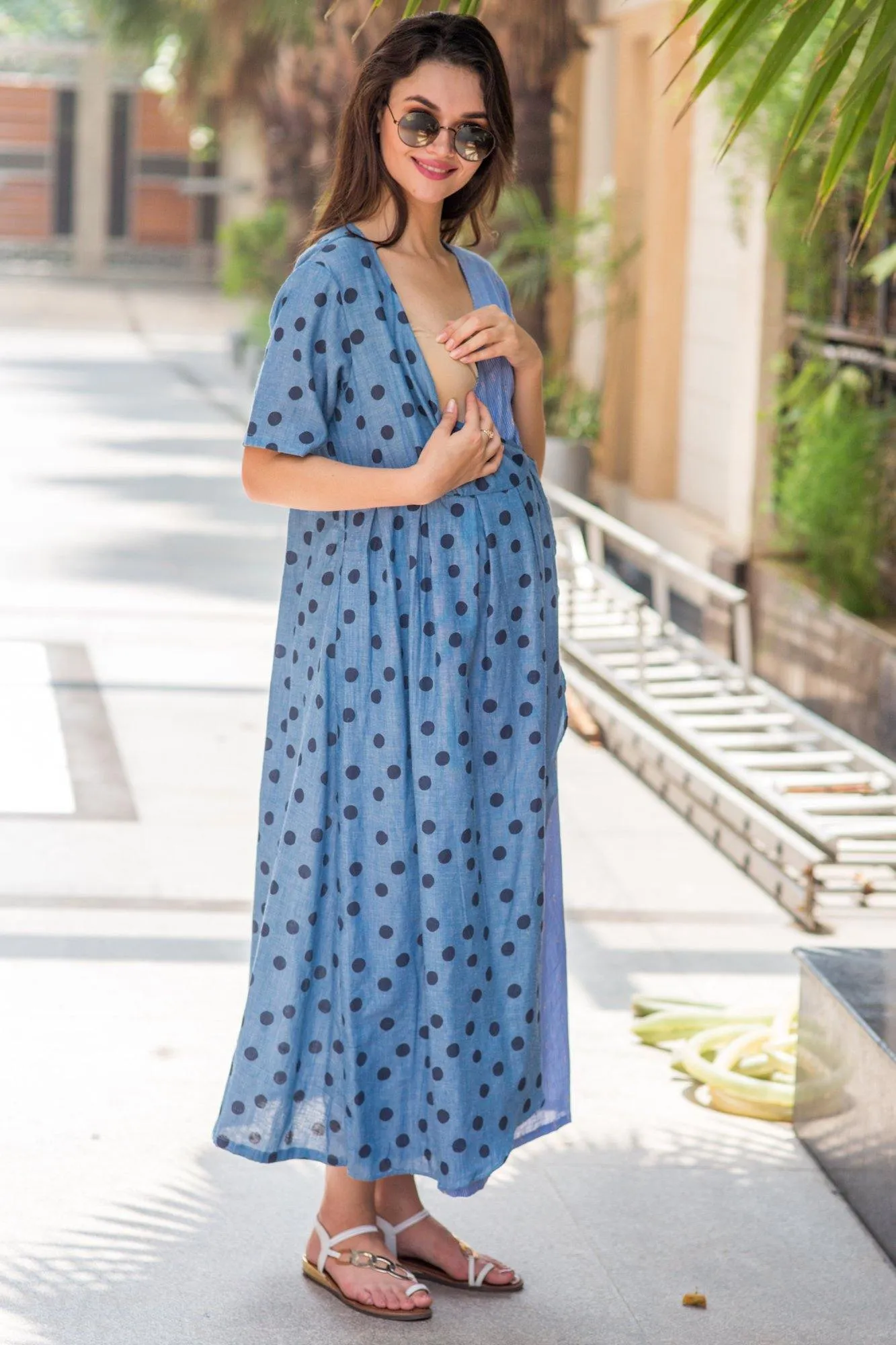 Cotton Sky Polka Maternity & Nursing Wrap Dress