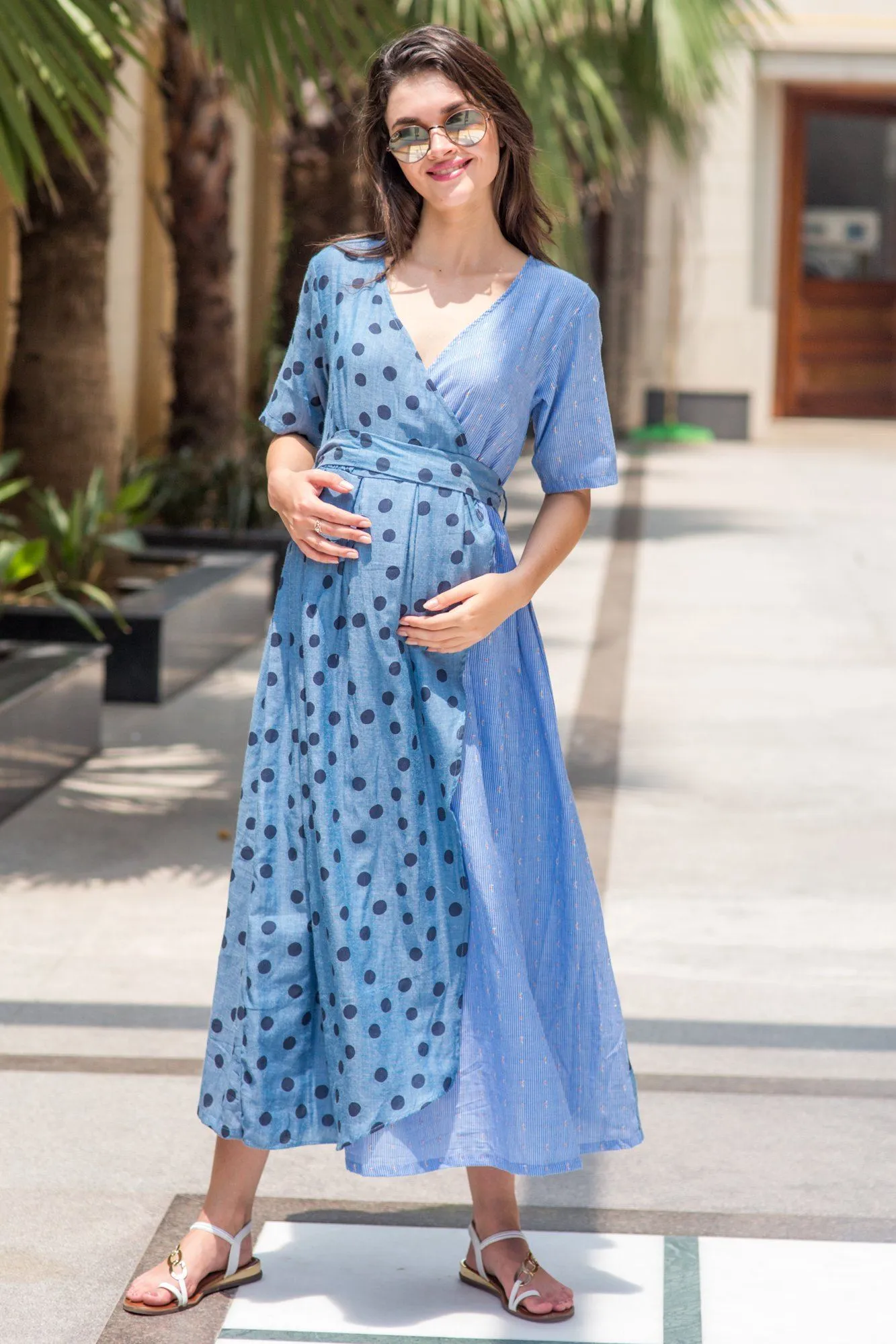 Cotton Sky Polka Maternity & Nursing Wrap Dress