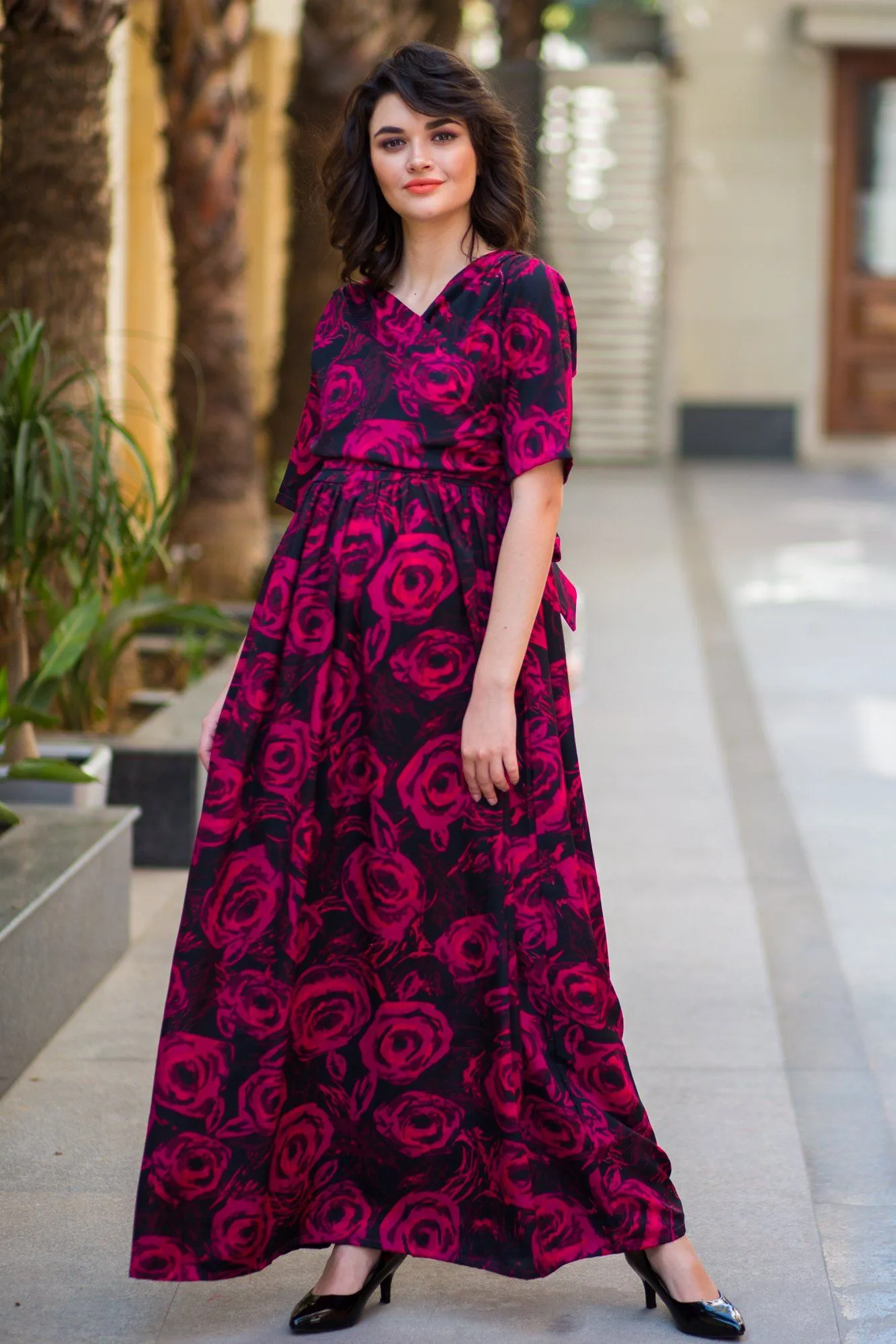 Cranberry Blossom Maternity & Nursing Wrap Dress