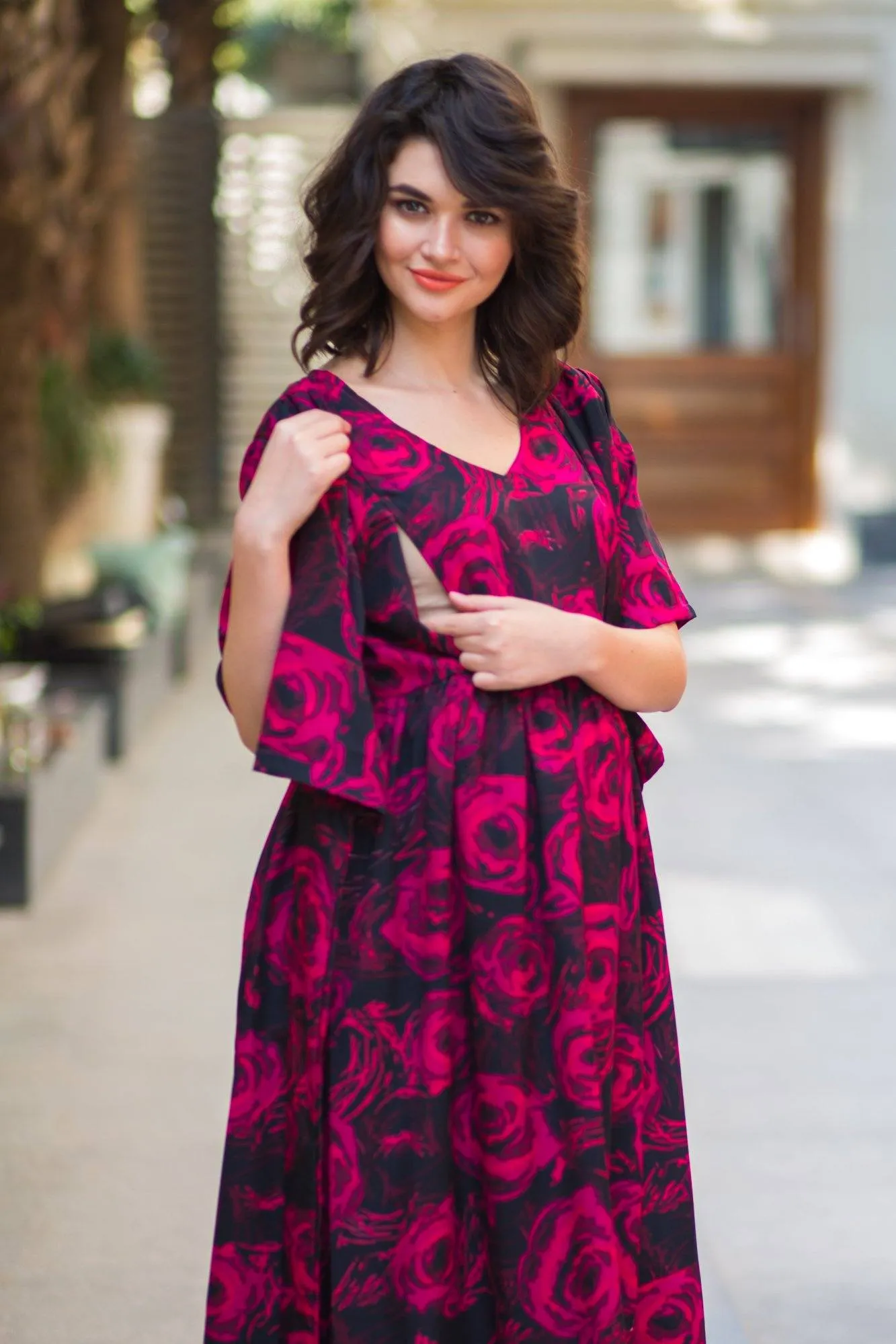 Cranberry Blossom Maternity & Nursing Wrap Dress