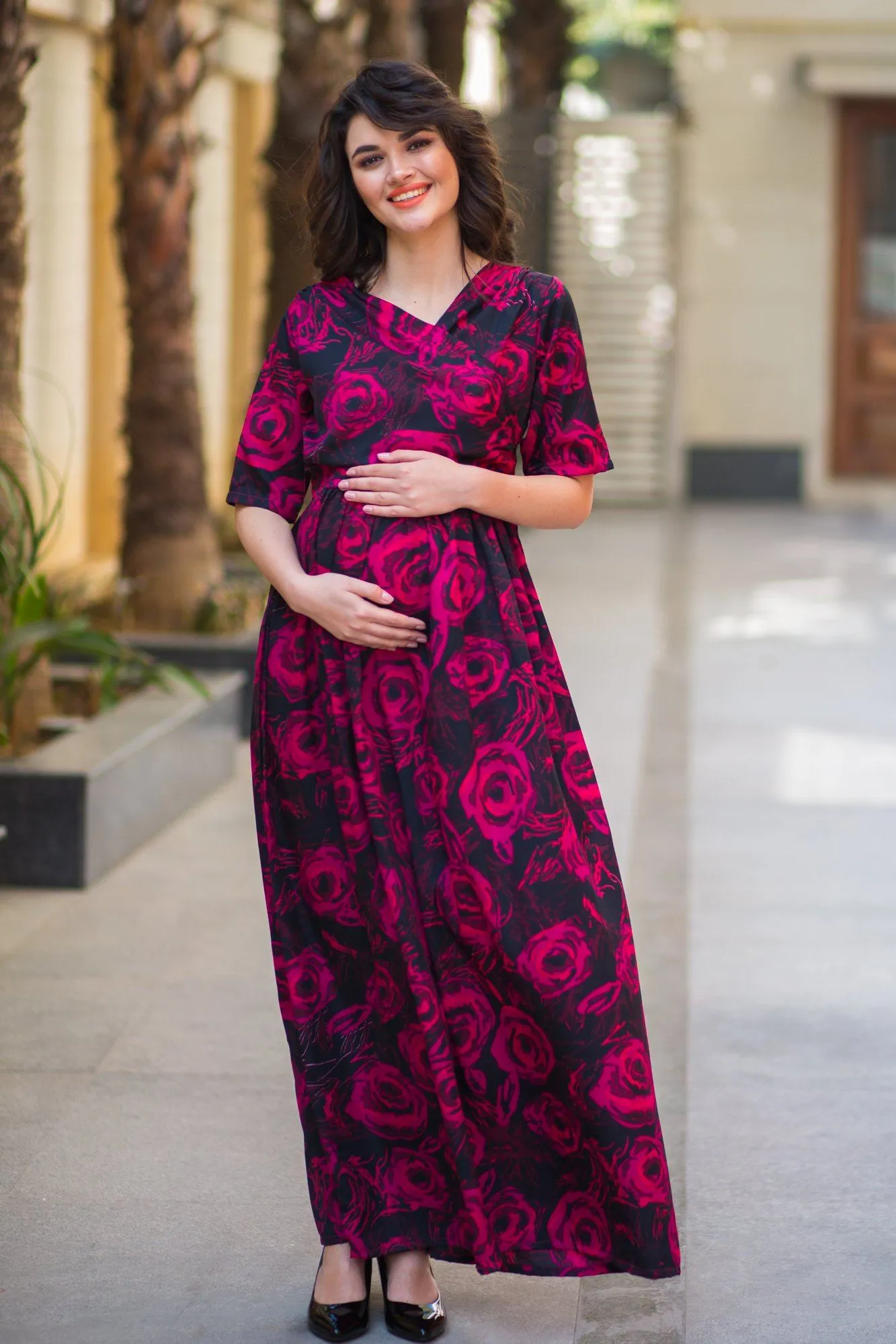 Cranberry Blossom Maternity & Nursing Wrap Dress