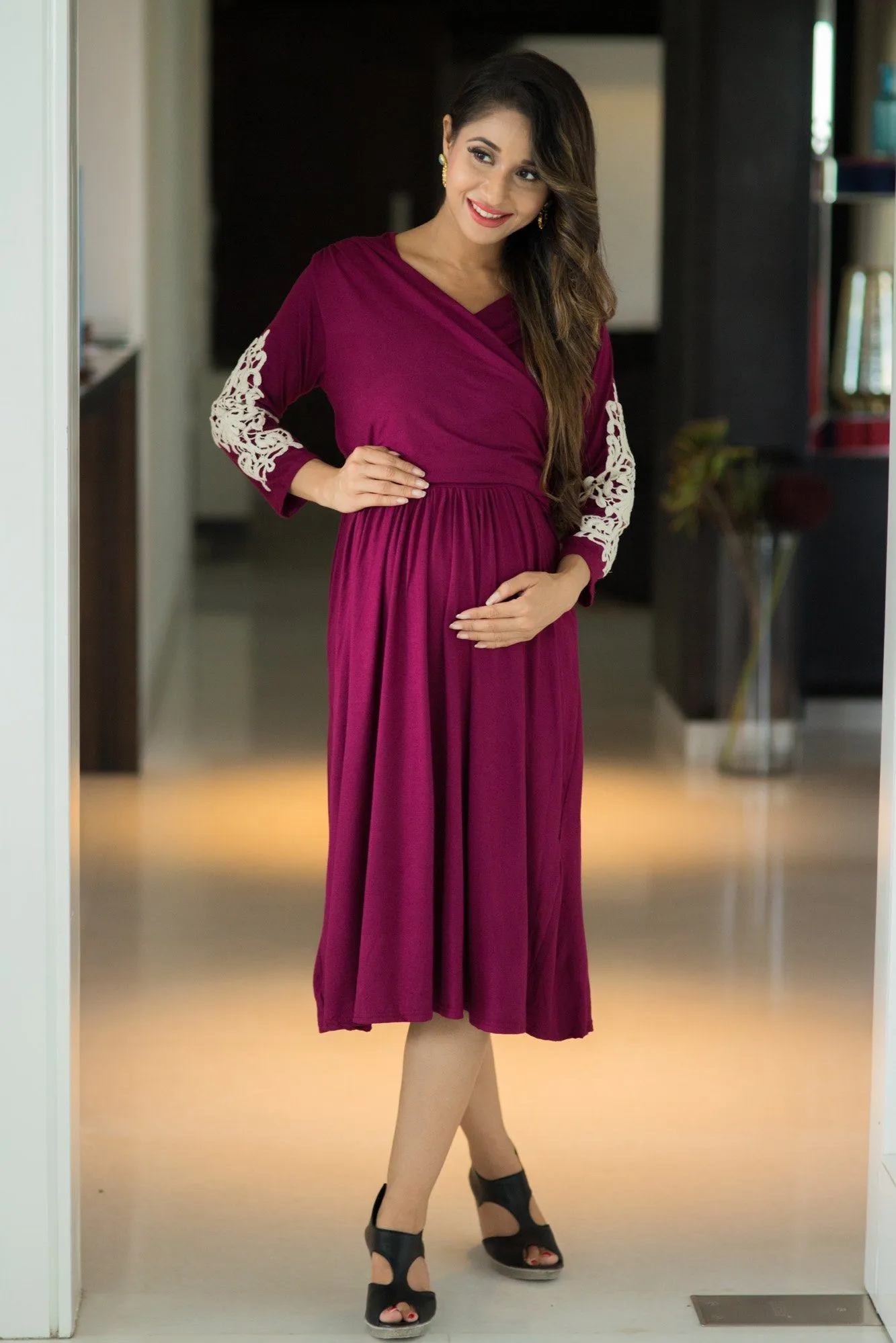 Crochet Berry Wrap Tie Maternity & Nursing Dress