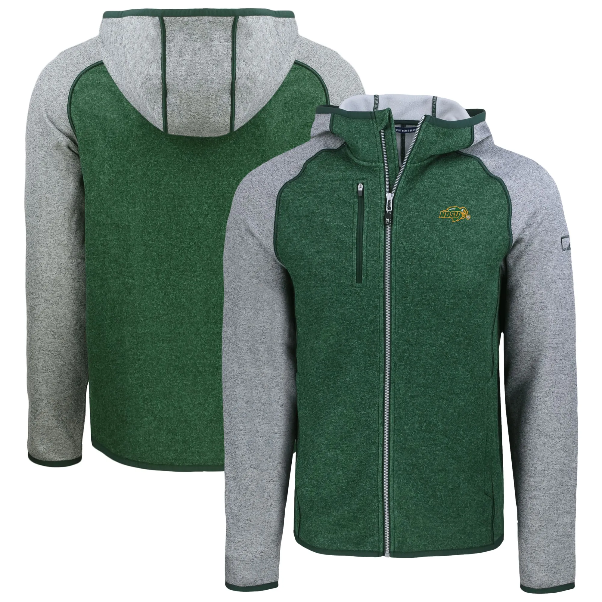 Cutter & Buck NDSU Bison Heather Green Mainsail Raglan Full-Zip Hoodie