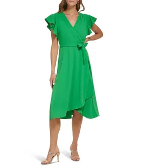 DKNY Flutter Sleeve Faux Wrap Scuba Crepe Dress Women's