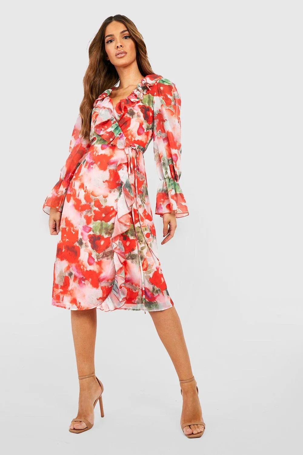 Dresses | Floral Ruffle Wrap Dress | boohoo