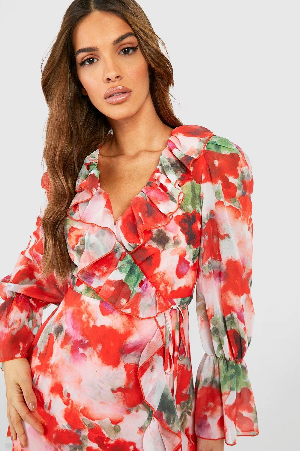 Dresses | Floral Ruffle Wrap Dress | boohoo