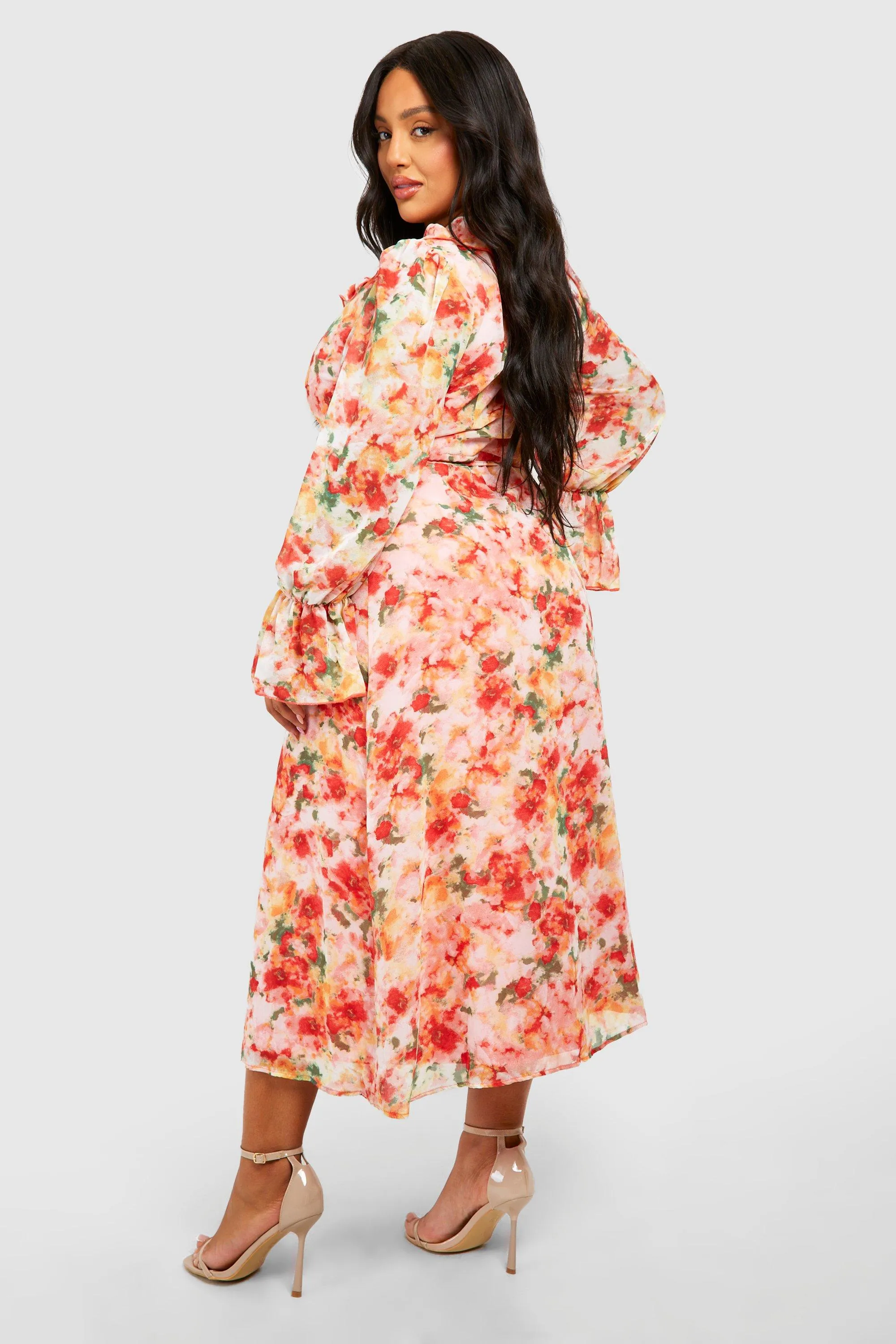 Dresses | Plus Floral Print Ruffle Wrap Midi Dress | boohoo