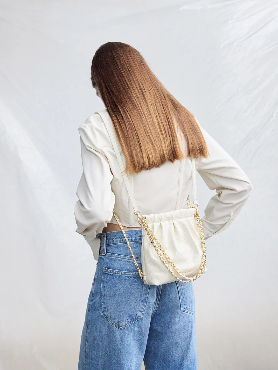 Duo Chain-Handle Two-Way Backpack - Cream