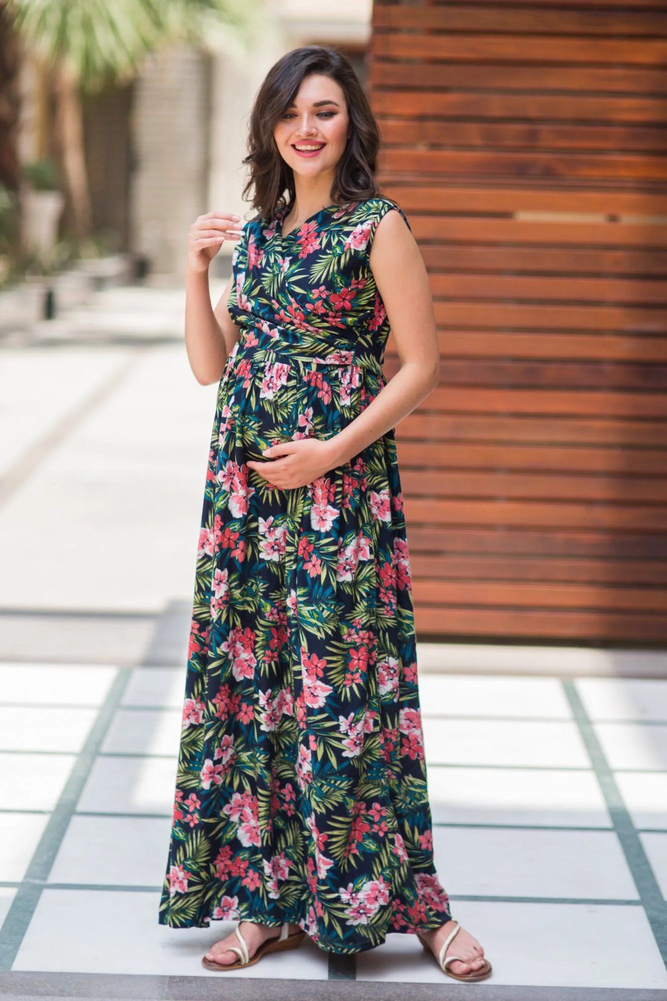 Ebony Blossom Maternity & Nursing Wrap Dress