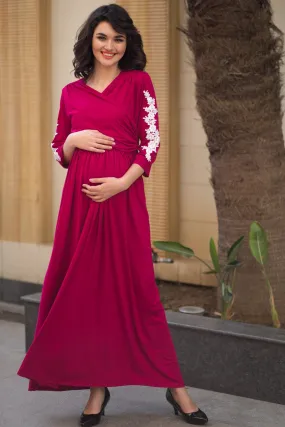 Elegant Carnation Crochet Maternity & Nursing Wrap Dress