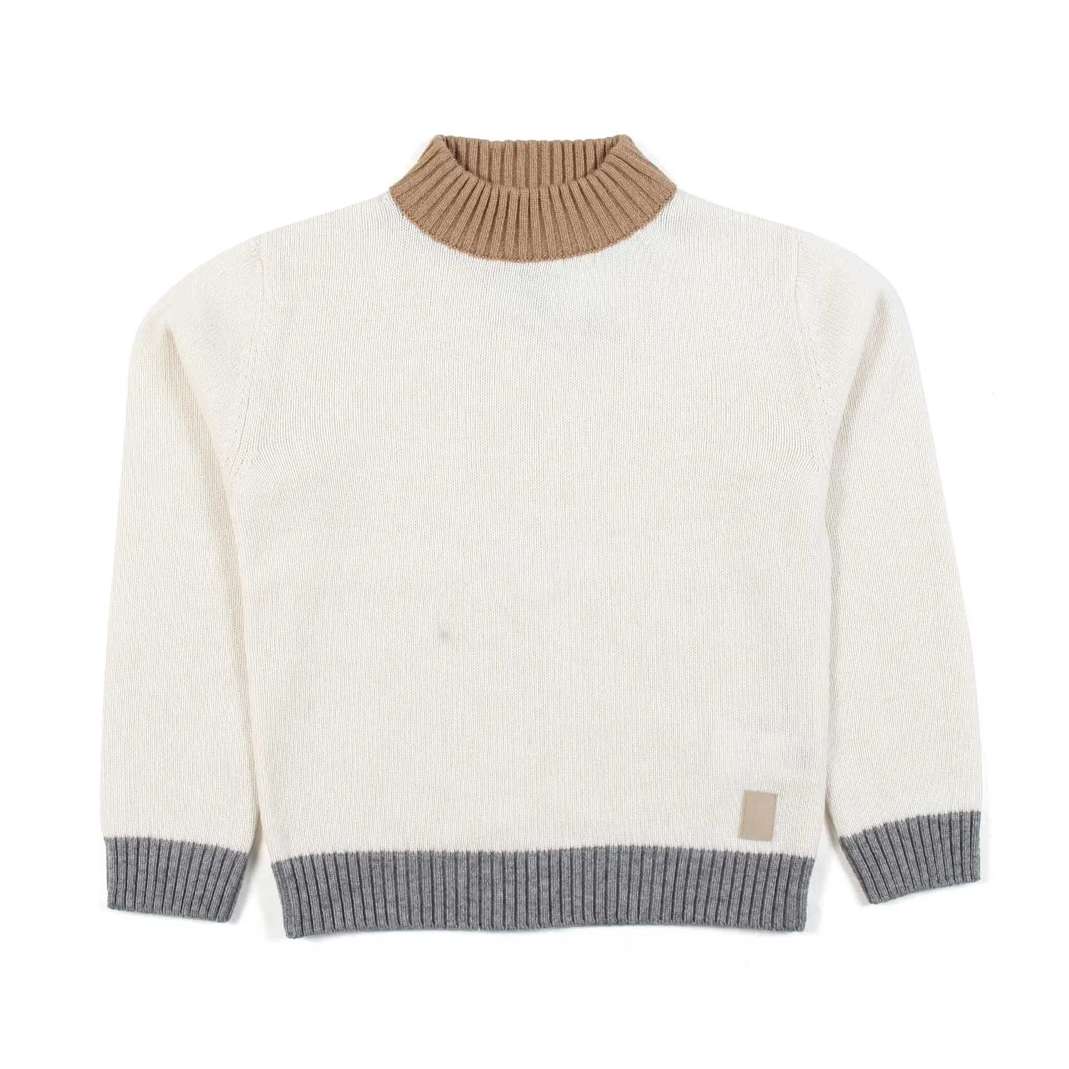 Eleventy Cream Pullover With Camel And Gray Hems