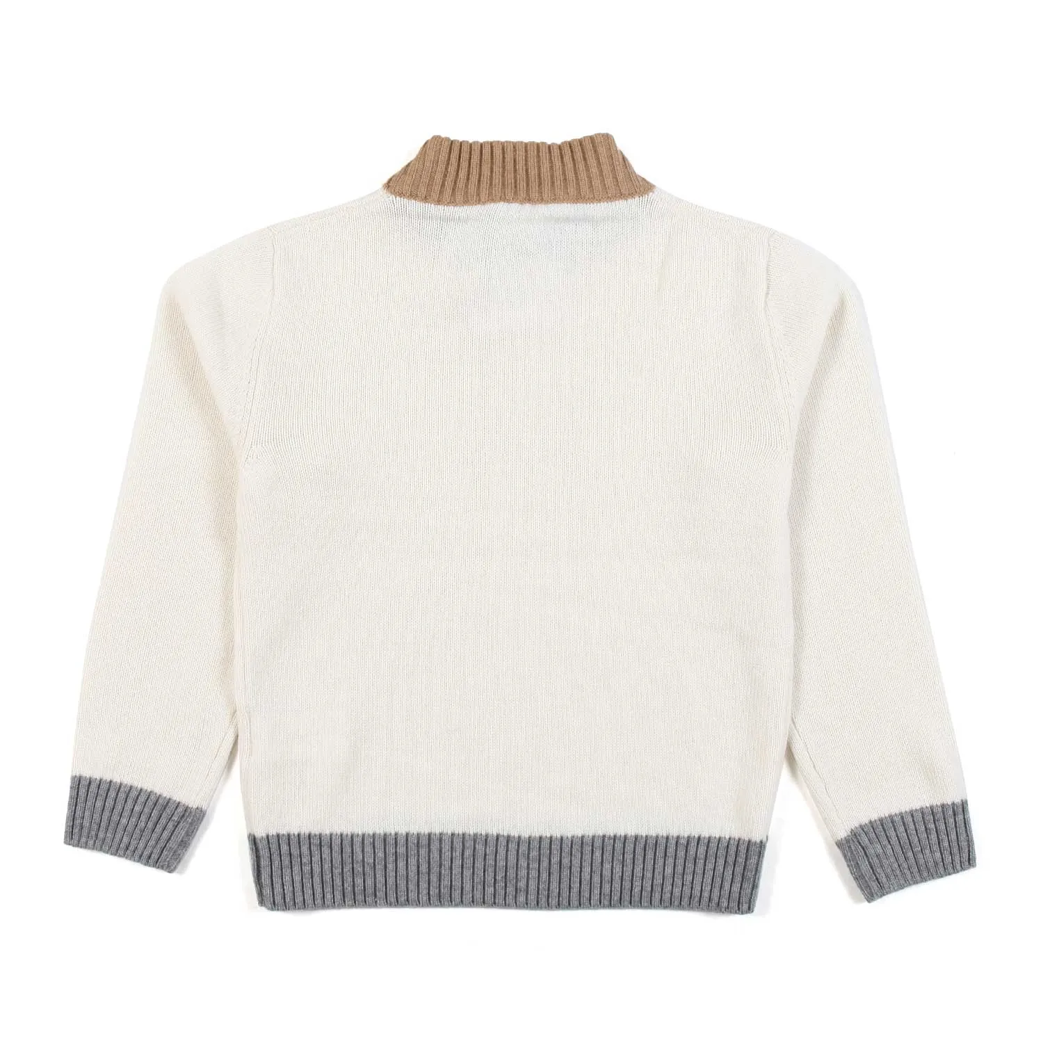 Eleventy Cream Pullover With Camel And Gray Hems