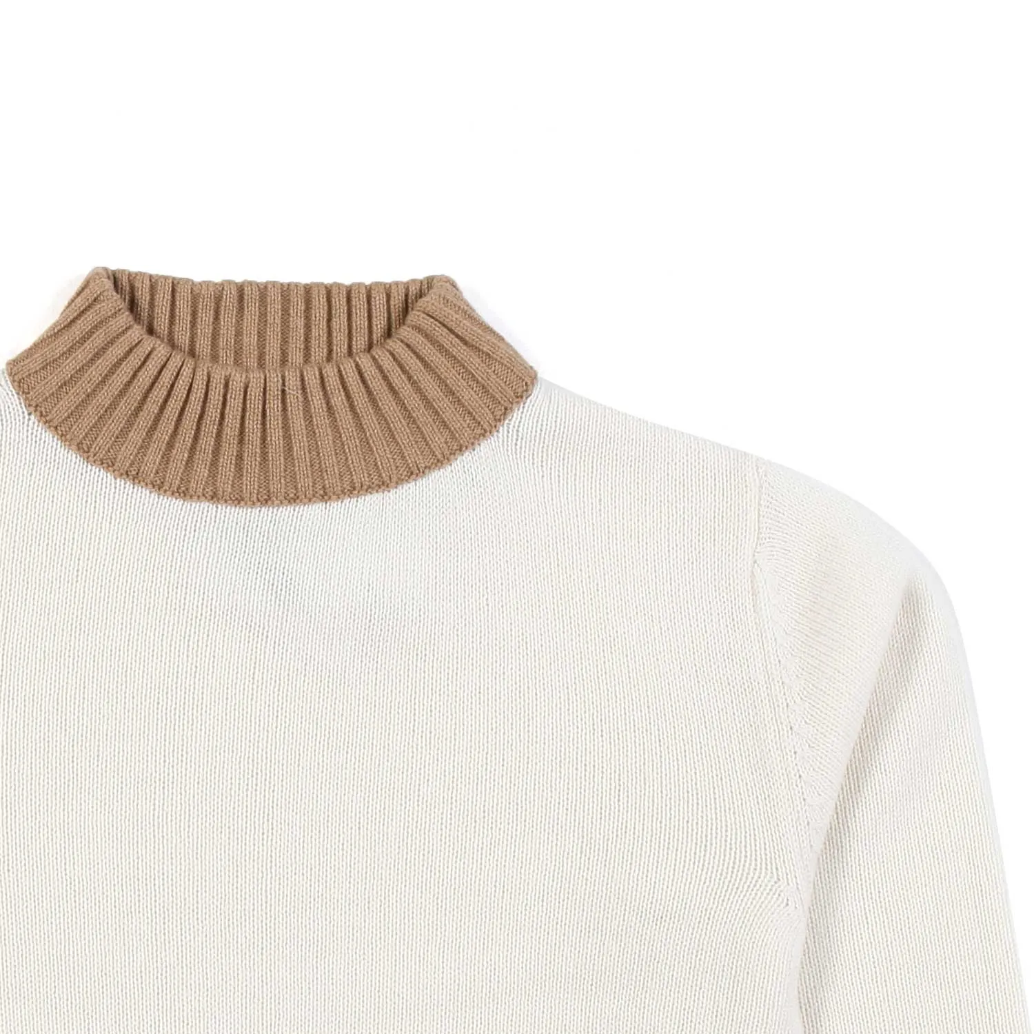 Eleventy Cream Pullover With Camel And Gray Hems