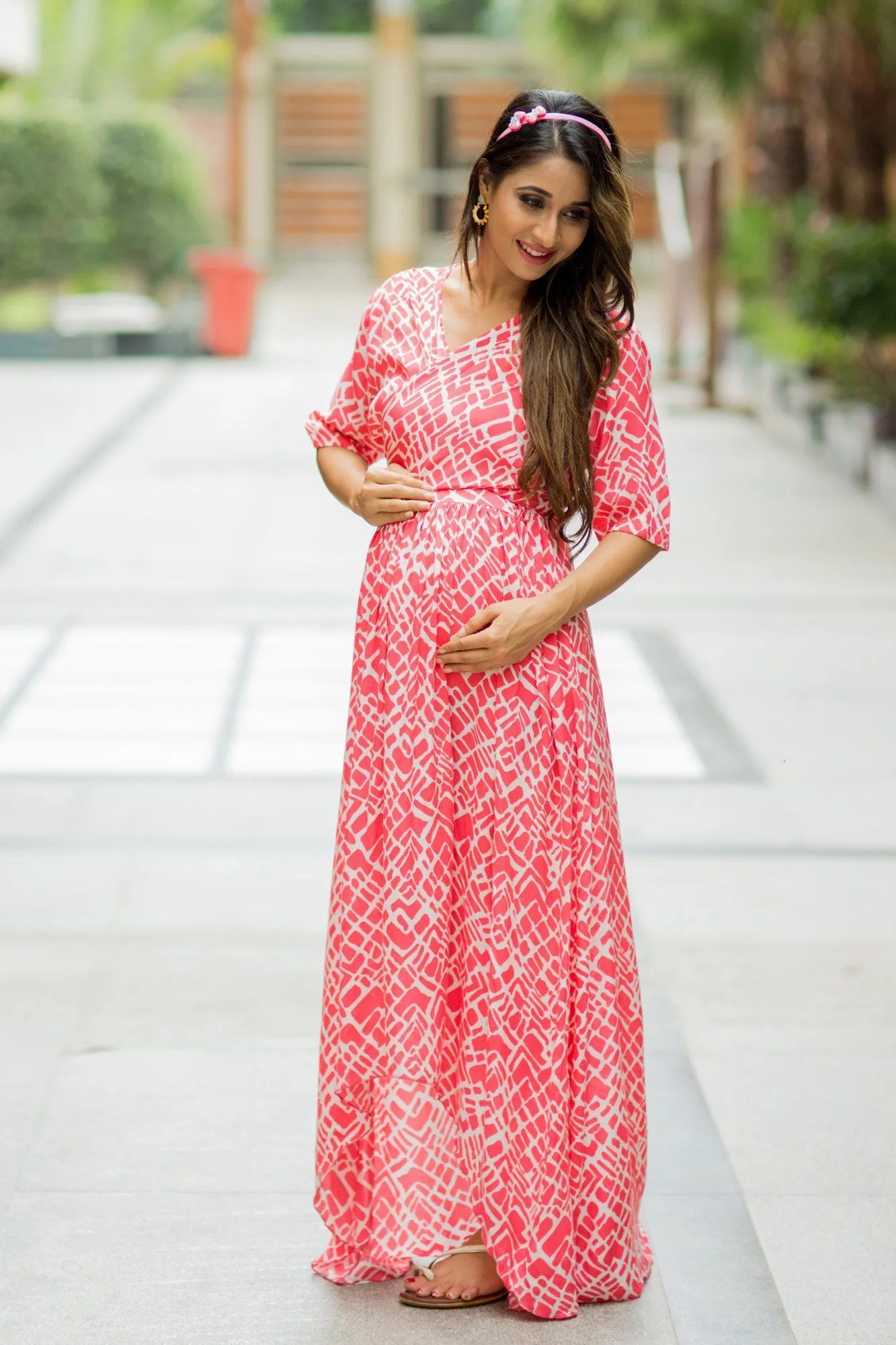 Flamingo Pink Hi-Low Maternity & Nursing Wrap Dress