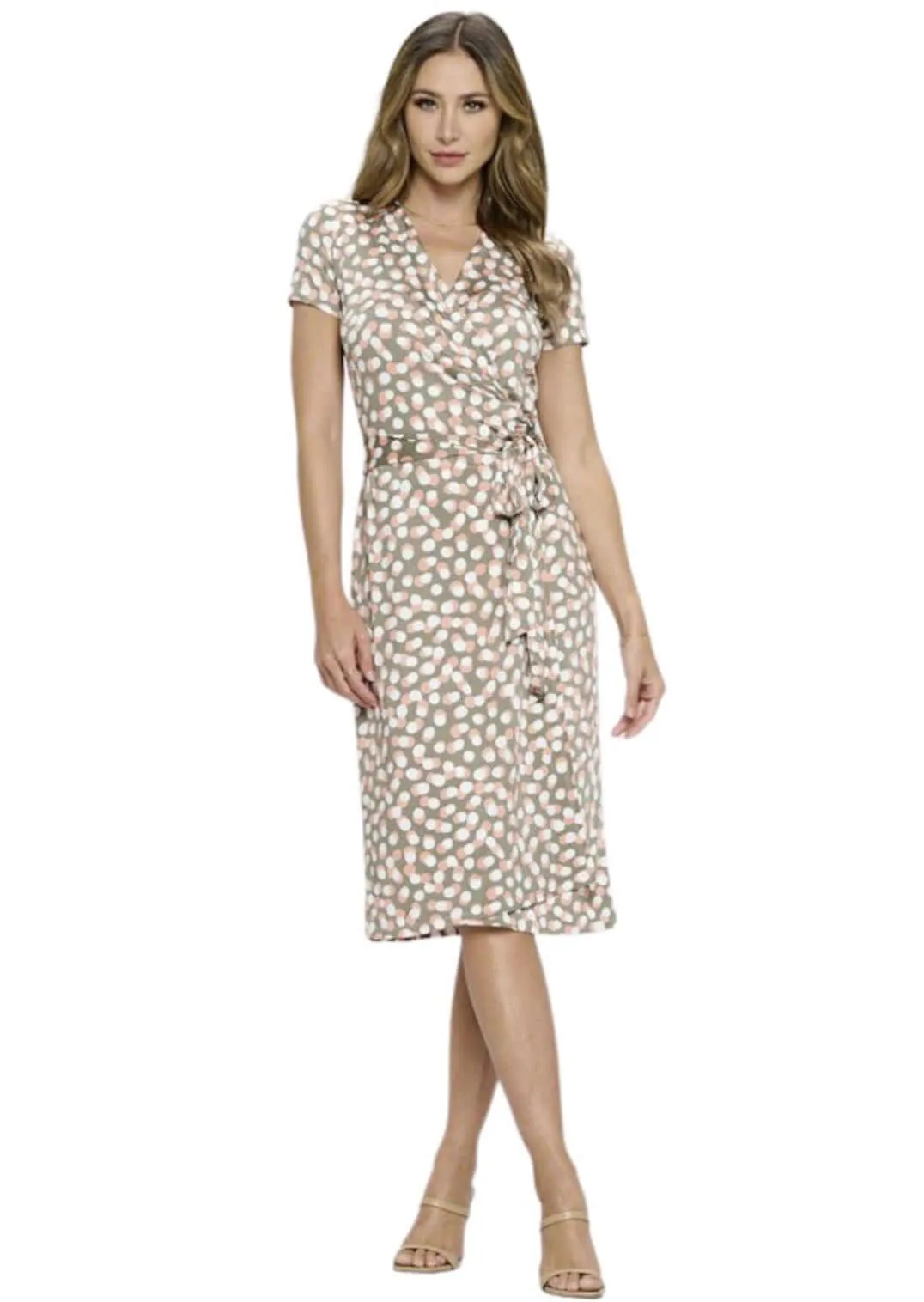 Flattering Polka Dot Print Wrap Dress Made in USA