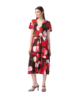 Floral Print Silky Knit Flowy Wrap Dress - Multi