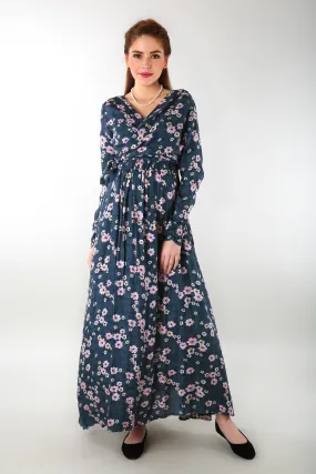 Floral Rich Print Front Wrap Maternity Dress