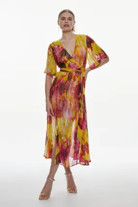 Floral Sparkle Iridescent Wrap Midi Dress | Karen Millen