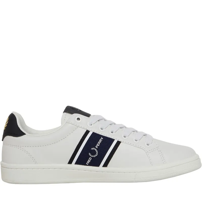 Fred Perry B721 Lea/Graphic Branded Webbing Trainers Porcelain