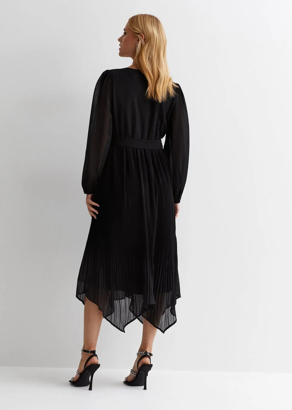 Gini London Black Pleated Hanky Hem Wrap Midi Dress