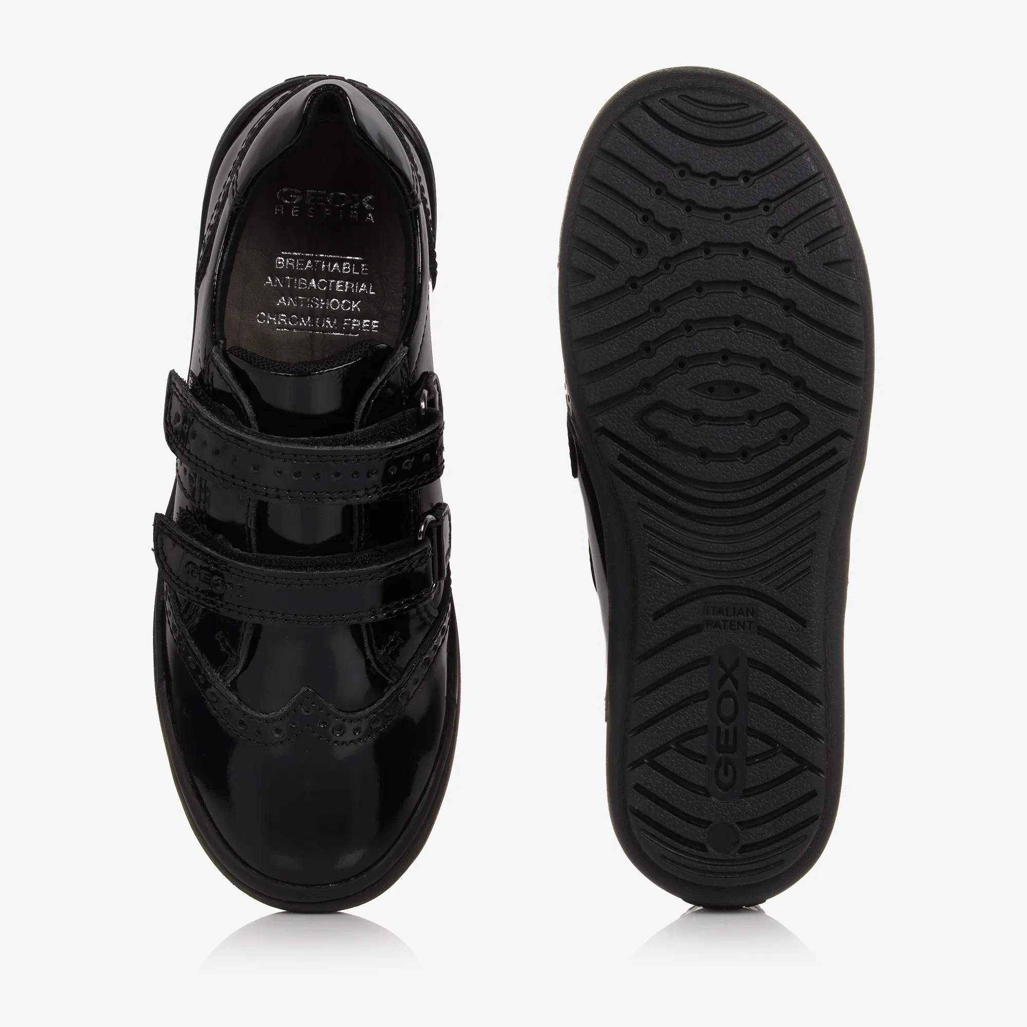 Girls Black Patent Leather Trainers