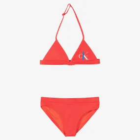 Girls Coral Red Logo Bikini