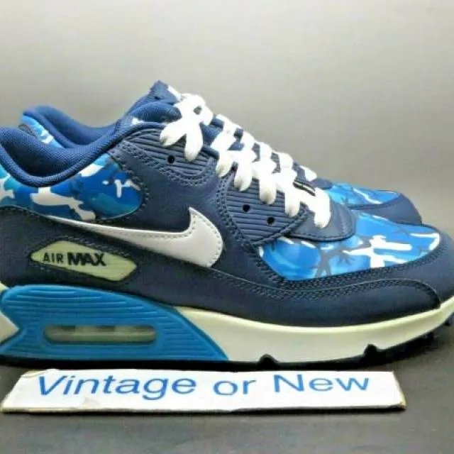 Girls' Nike Air Max '90 Print Navy Lagoon Blue Running S...