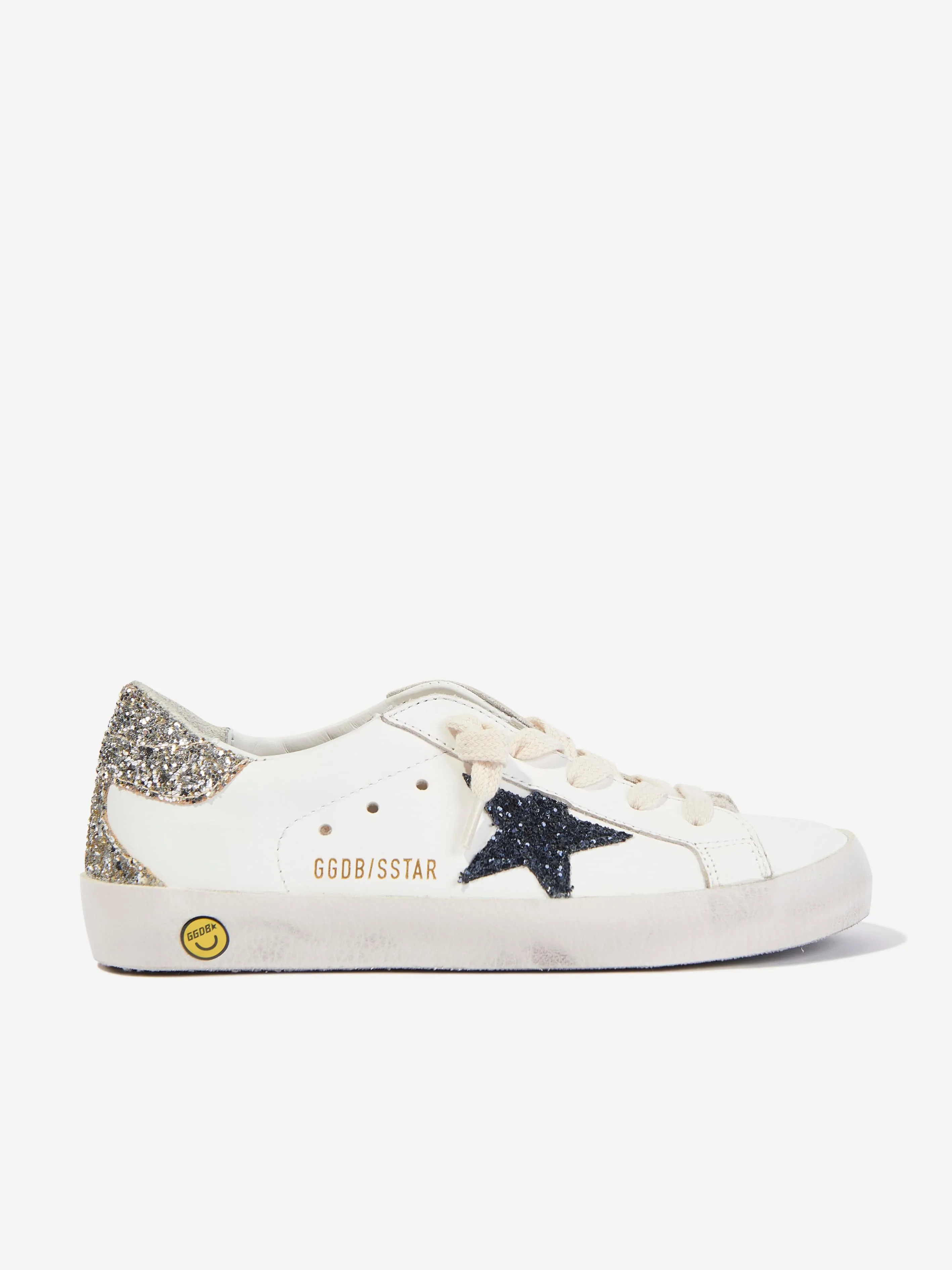 Golden Goose Girls Leather and Glitter Super Star Trainers in White