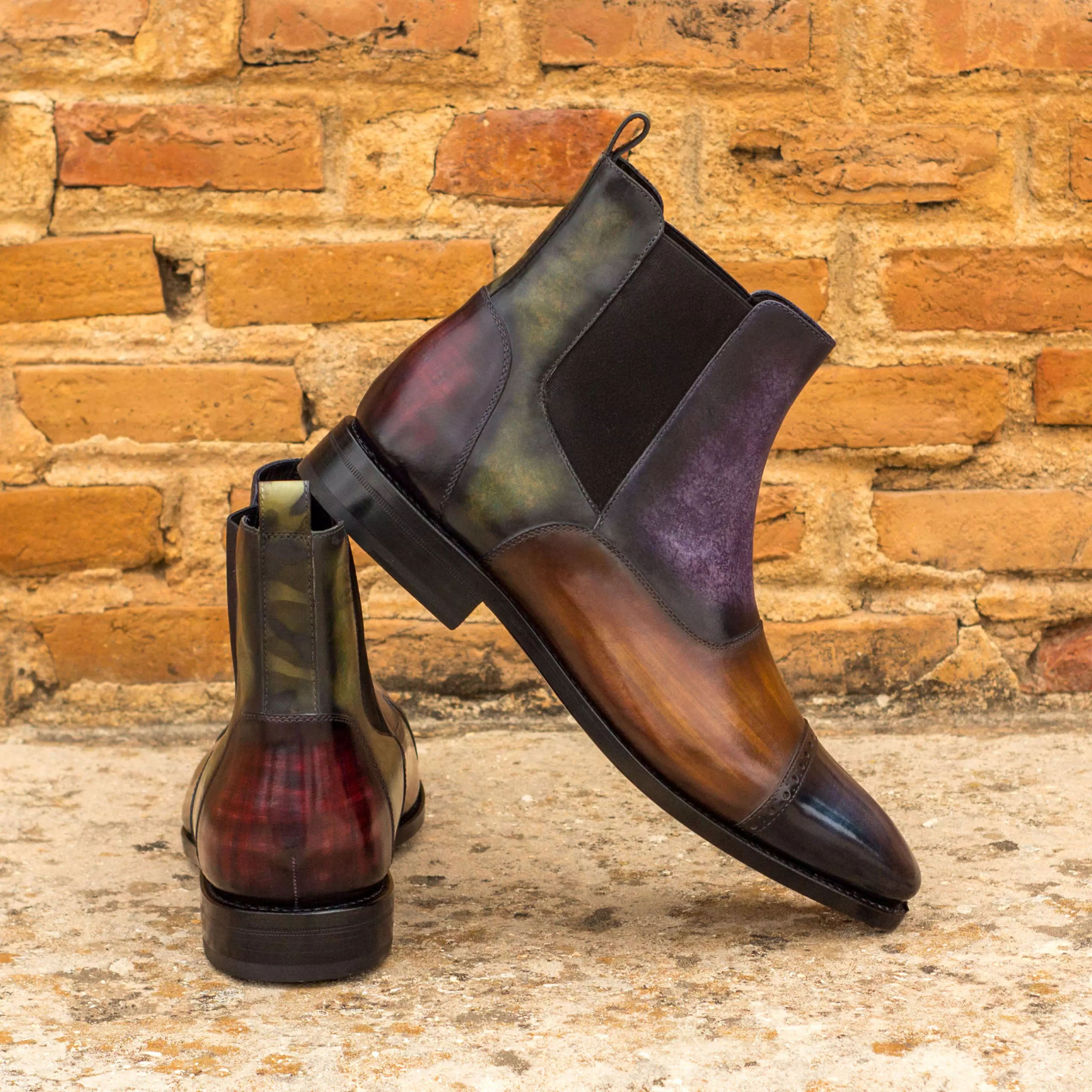 --Hand Made Patina Chelsea Multi Boot Shoe-