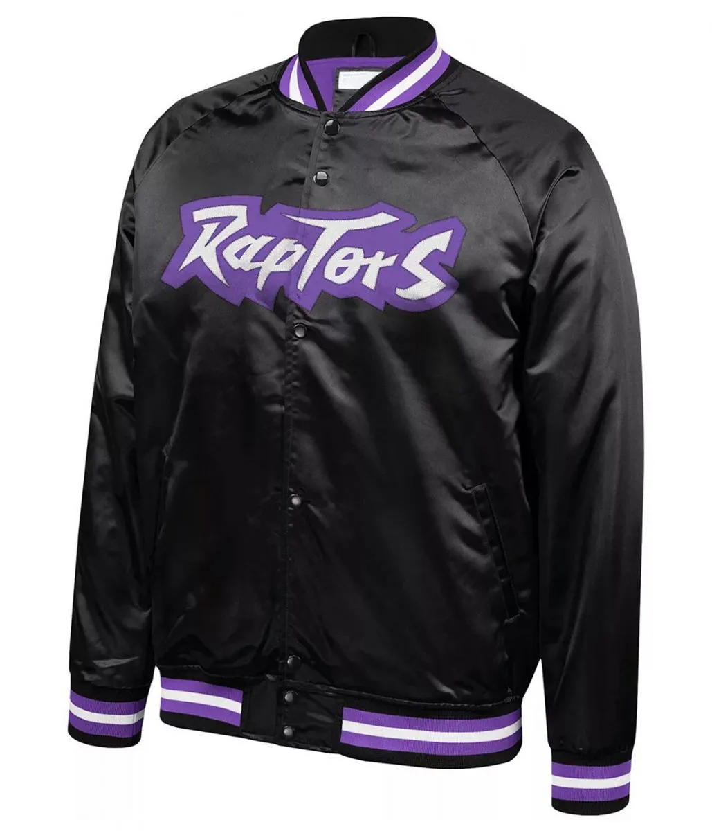 Hardwood Classics Throwback Toronto Raptors Wordmark Black Satin Jacket