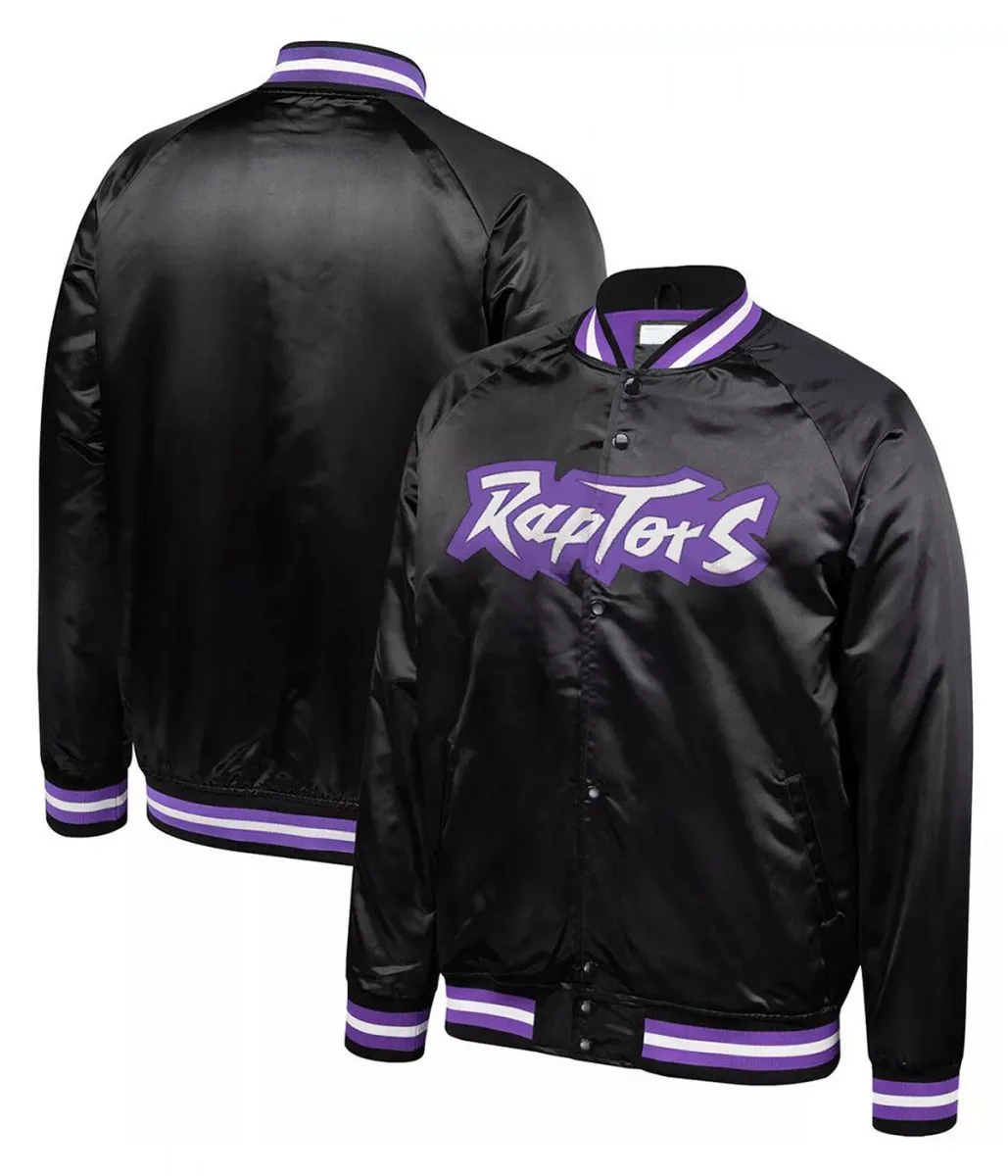 Hardwood Classics Throwback Toronto Raptors Wordmark Black Satin Jacket