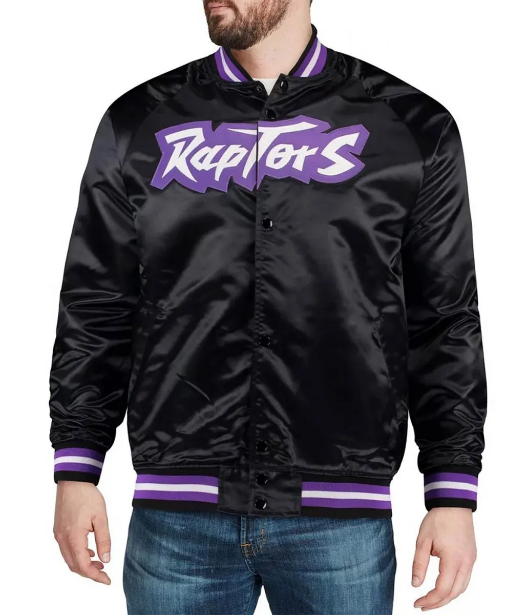 Hardwood Classics Throwback Toronto Raptors Wordmark Black Satin Jacket