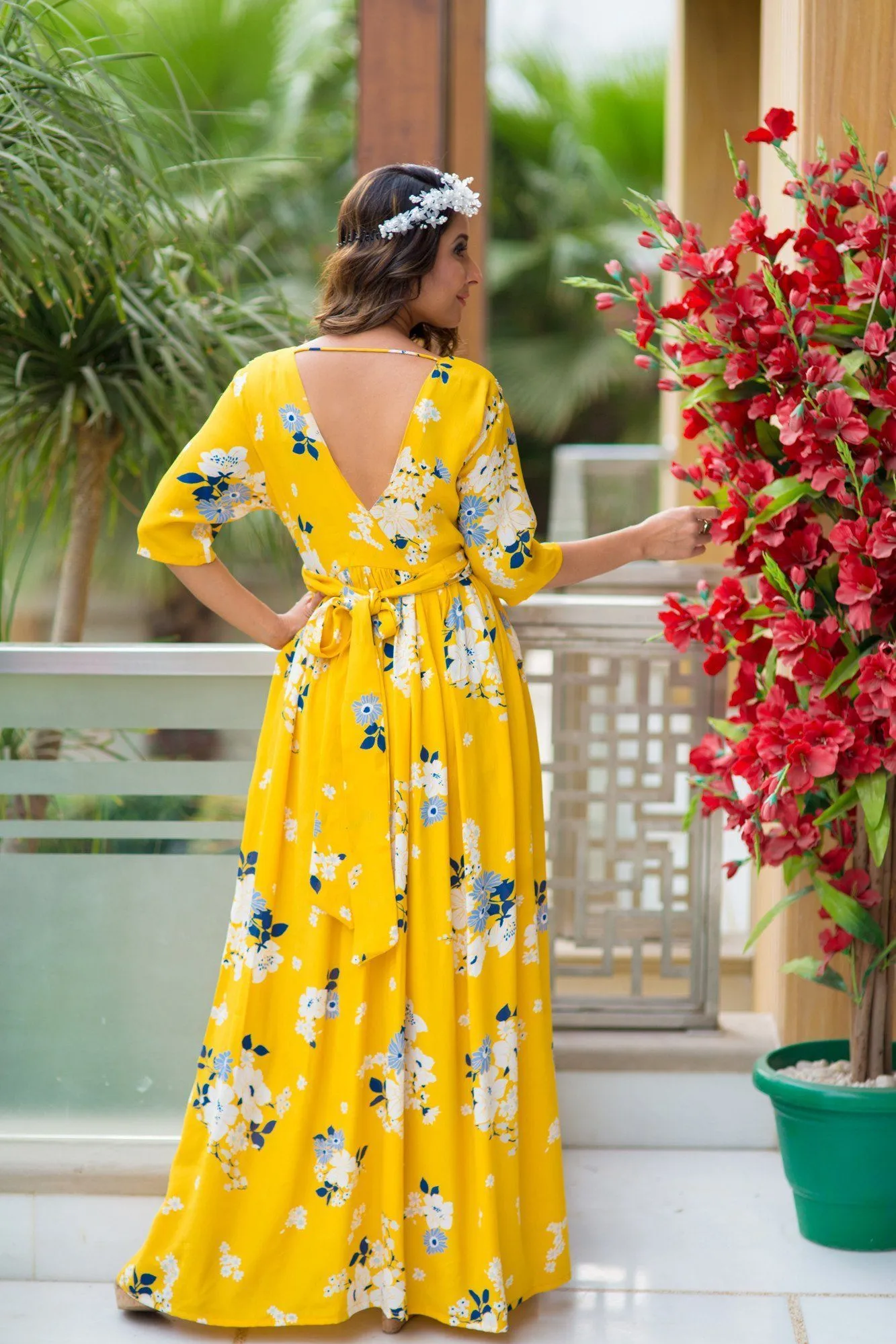 Hello Yellow Floral Maternity & Nursing Cotton Viscose Wrap Dress