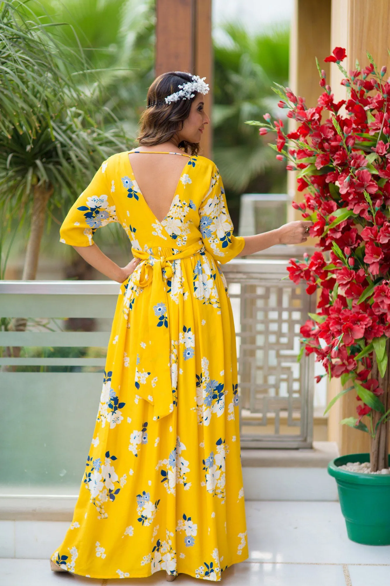 Hello Yellow Floral Maternity & Nursing Soft Crepe Wrap Dress