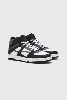 High Top Multi Panel Detail Trainers | boohooMAN UK