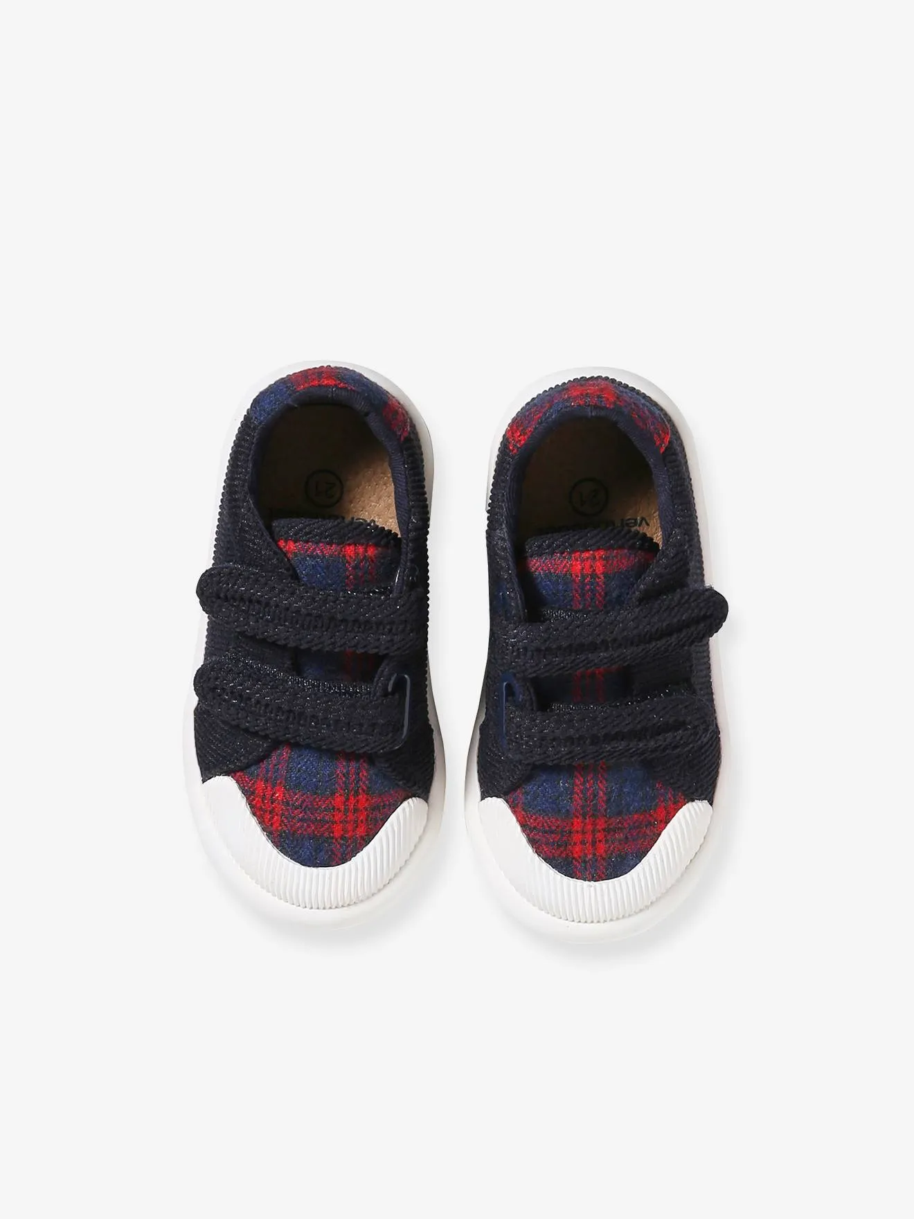 Hook&Loop Textile Trainers for Babies - chequered blue