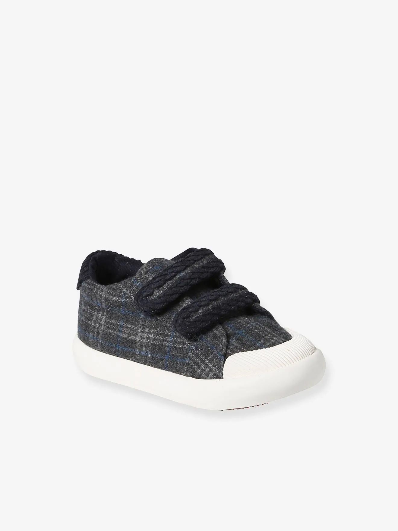 Hook&Loop Textile Trainers for Babies - chequered blue